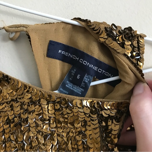 French Connection US 6 Gold Sequin Shimmer tank top party New Years Bejeweled - Picture 4 of 11